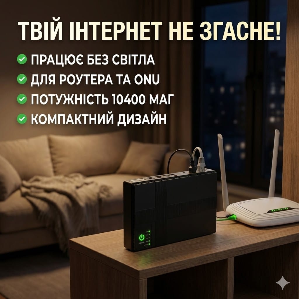 Джерело Безперебійного Живлення DC UPS для роутера, ONU, камер – 5V/9V/12V, багатофункціональний портативний UPS з USB та кабелями