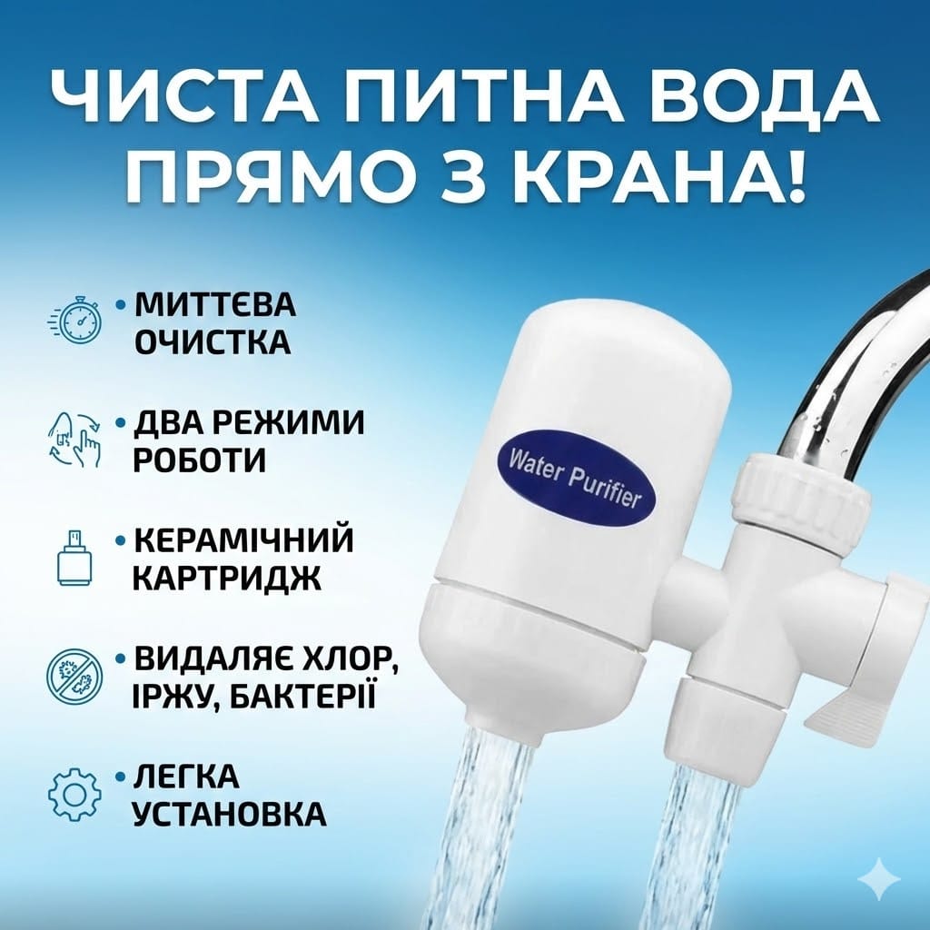 Проточний фільтр-насадка на кран для води Zoosen Water Purifier з керамічним картриджем