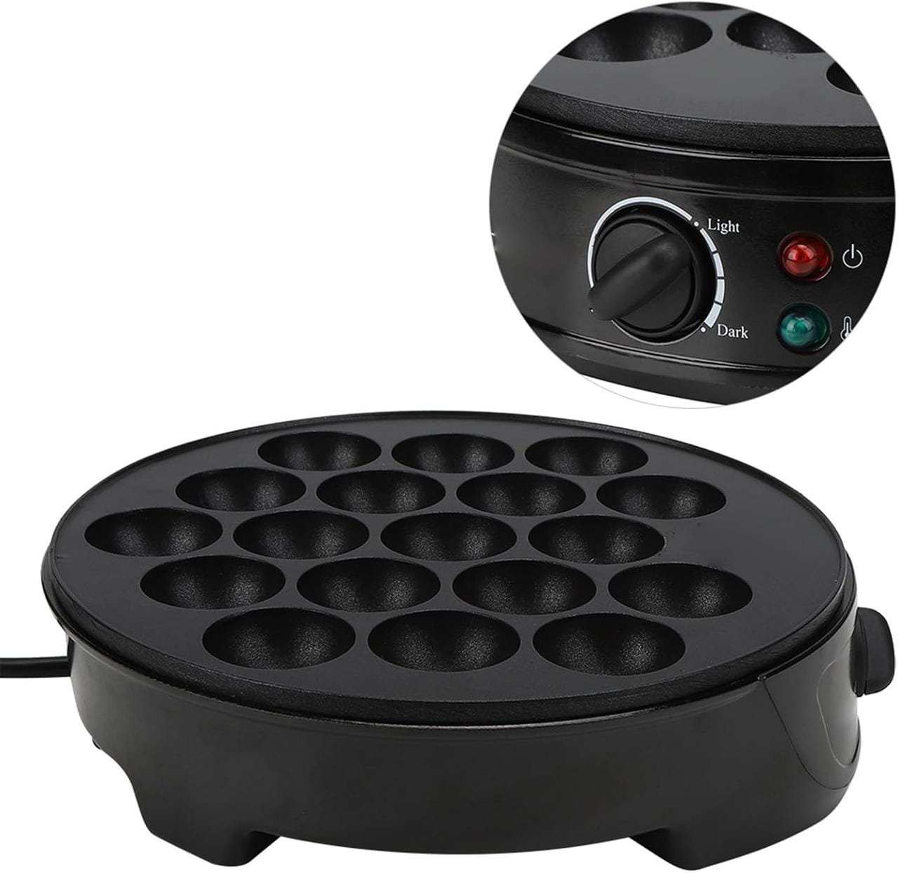 Електрична такоячниця RAF Takoyaki Maker для приготування пончиків, кейсів-попсів і м’ясних кульок (18 комірок) антипригарна
