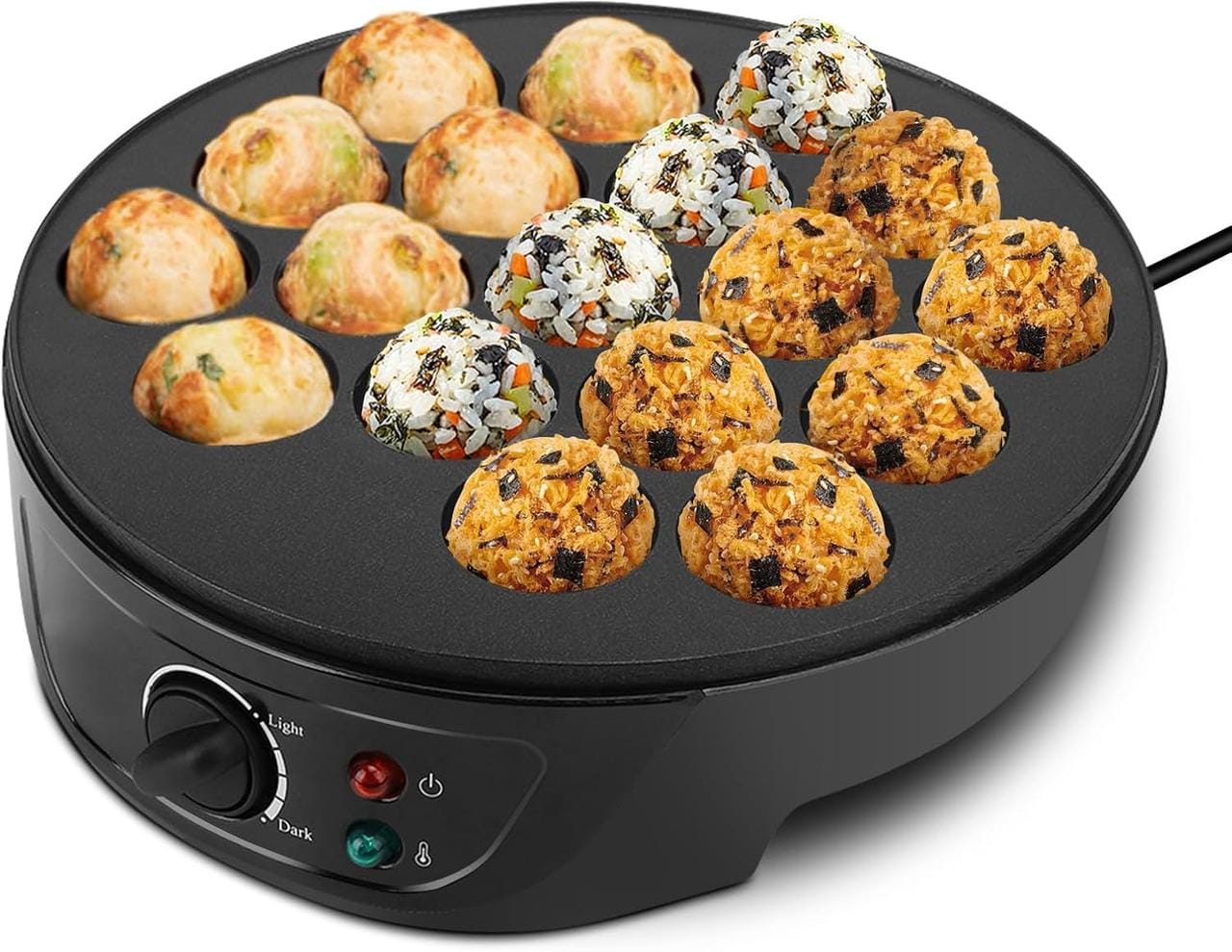 Електрична такоячниця RAF Takoyaki Maker для приготування пончиків, кейсів-попсів і м’ясних кульок (18 комірок) антипригарна