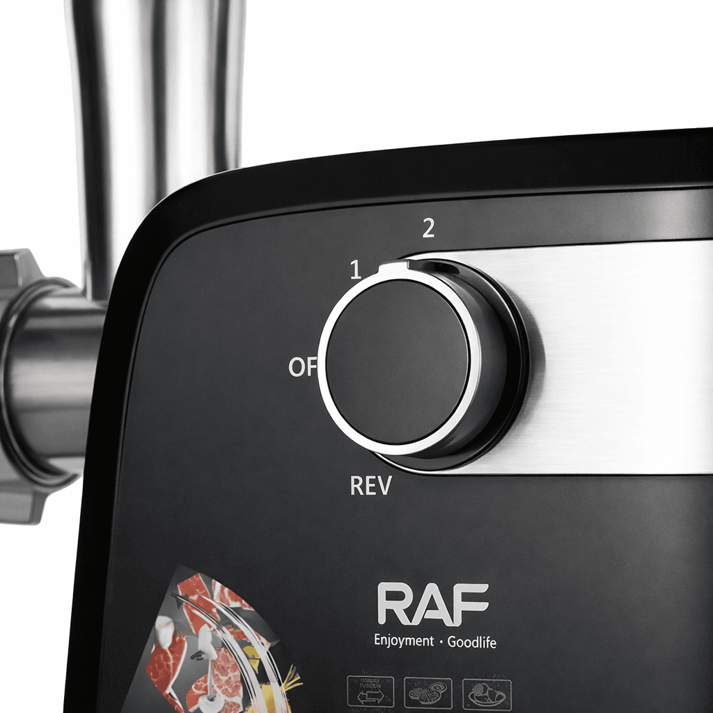 М’ясорубка електрична RAF R3362 1000 Вт потужна з реверсом 3 решітки насадка для ковбас кебе захист від перевантаження продуктивни