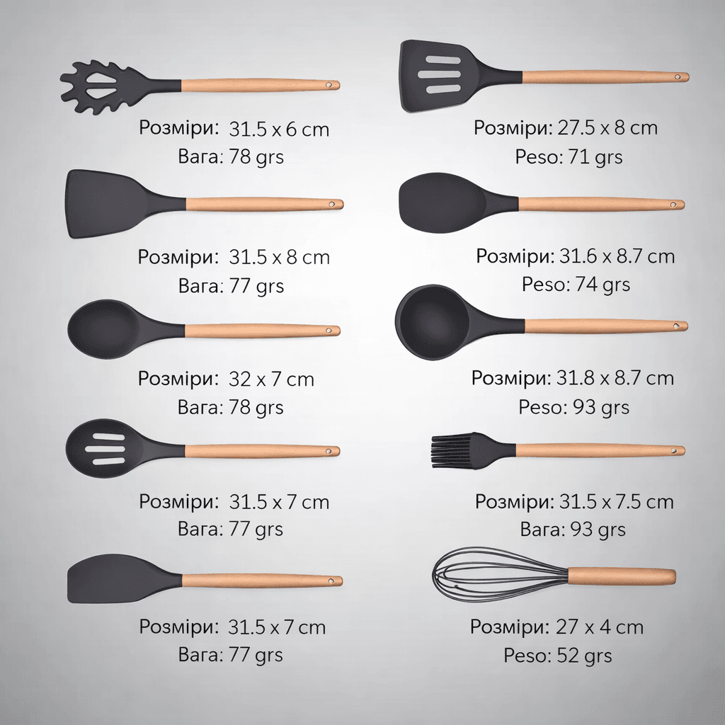 Набір силіконового кухонного приладдя 19 предметів Kitchen Set Кухонний набір із дощечкою