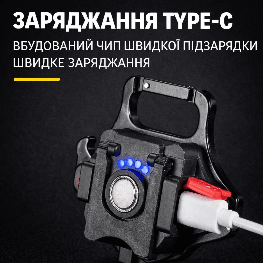 Універсальний кемпінговий світильник-брелок W5133 COB з Type-C зарядкою, магнітом, карабіном і вбудованою відкривачкою