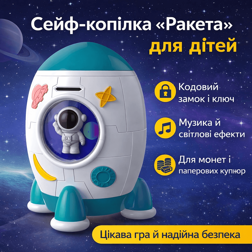 Сейф-копилка Ракета зі звуковими та світловими ефектами 852A Музична скарбничка з унікальним дизайном