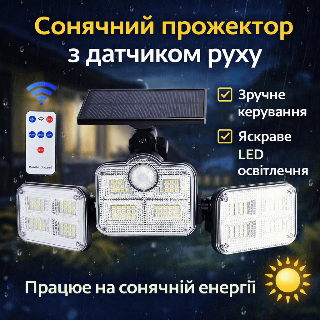 Сонячний вуличний LED-світильник Solar Lights Outdoor 122–138 LED з датчиком руху та захистом IP65