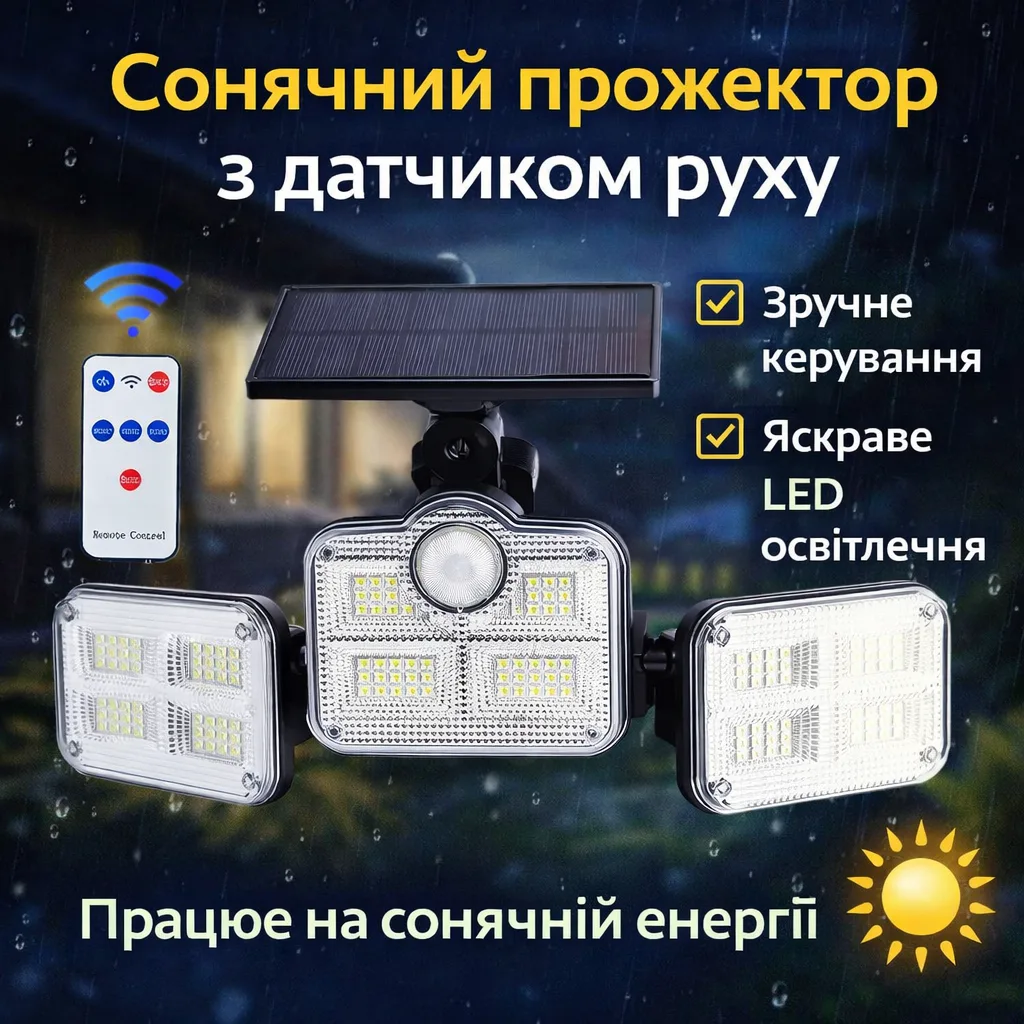 Сонячний вуличний LED-світильник Solar Lights Outdoor 122–138 LED з датчиком руху та захистом IP65
