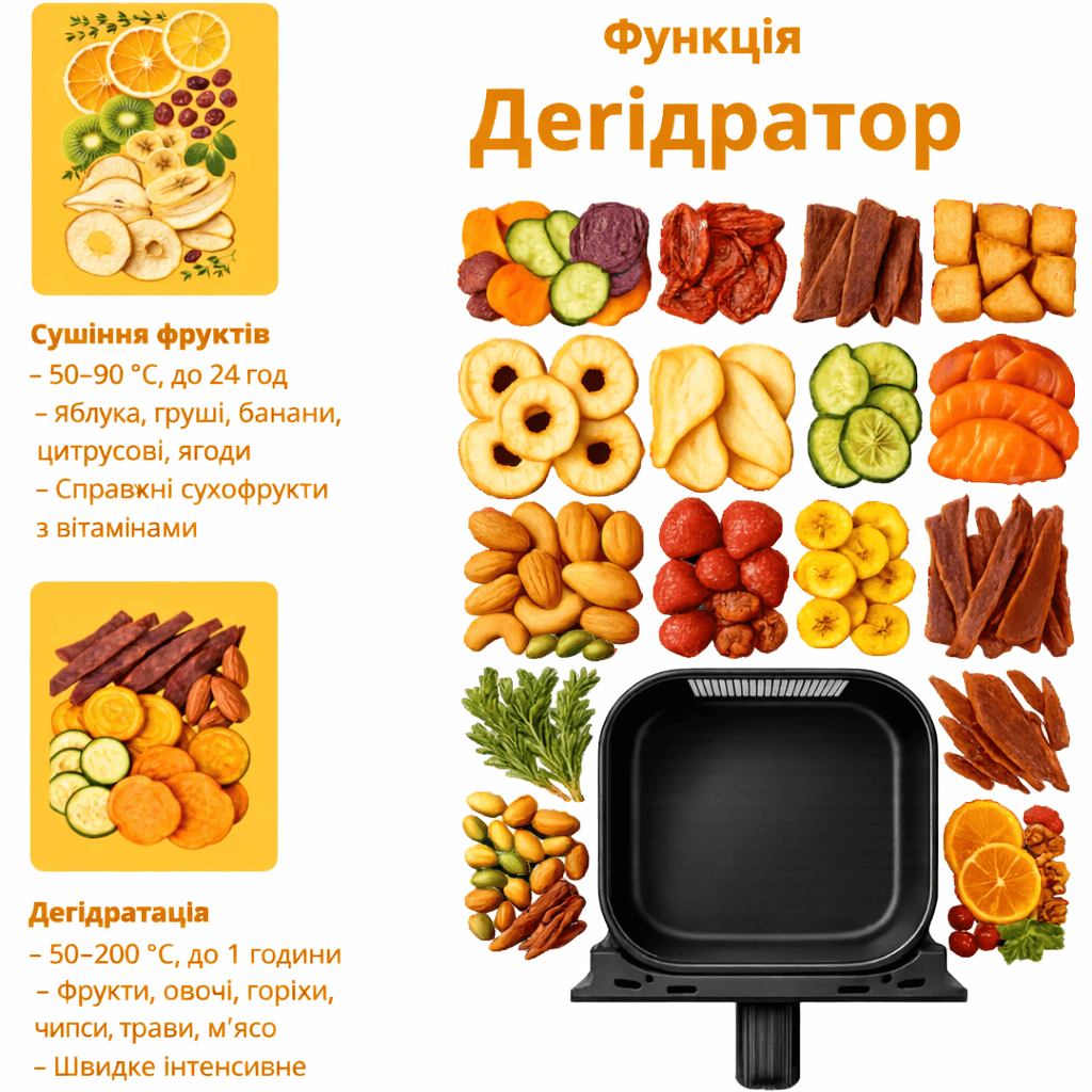 Аерофритюрниця Zepline ZP-00343 на 13 л, 4200 Вт, з 12 програмами, LED-дисплеєм та знімним кошиком