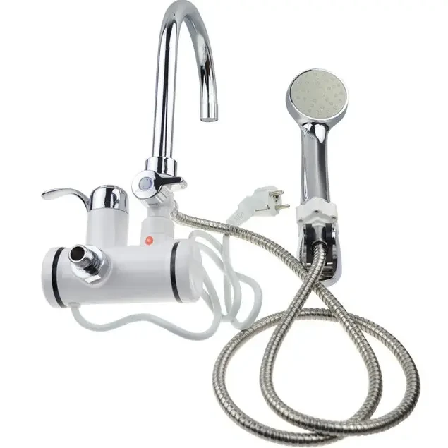 Міні бойлер + душ Water Heater MP 5208, проточний електричний водонагрівач 3000 Вт з LCD-дисплеєм, бічне під’єднання, шланг