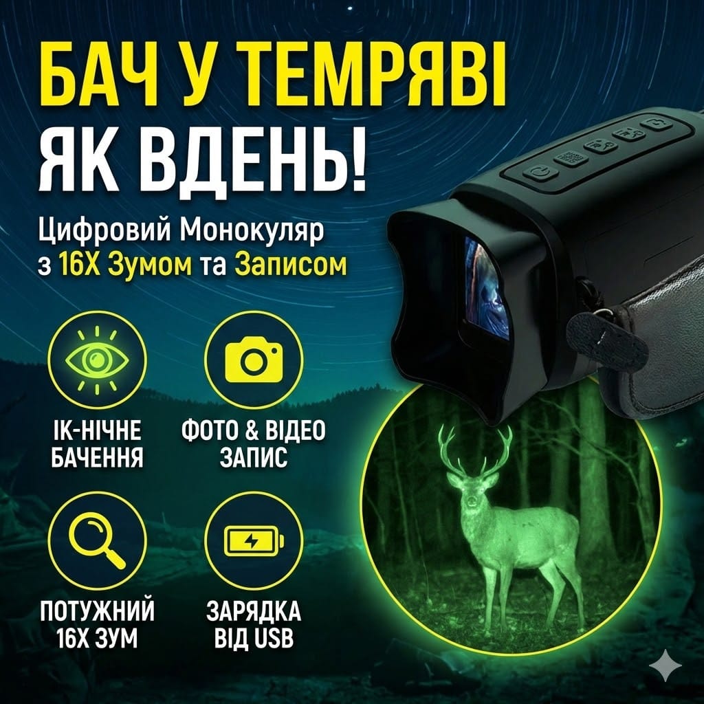 Потужний монокуляр нічного бачення з 16-кратним збільшенням/ Цифровий монокуляр із нічним баченням/Інфрачервоний монокуляр