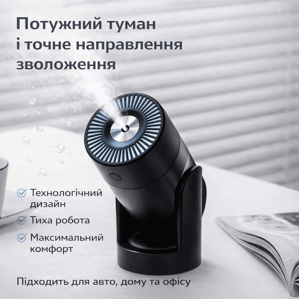 Зволожувач повітря-нічник Shaking Head Humidifier L09 — 220 мл, ультразвуковий, регульований нахил, LED-підсвітка, USB-живлення