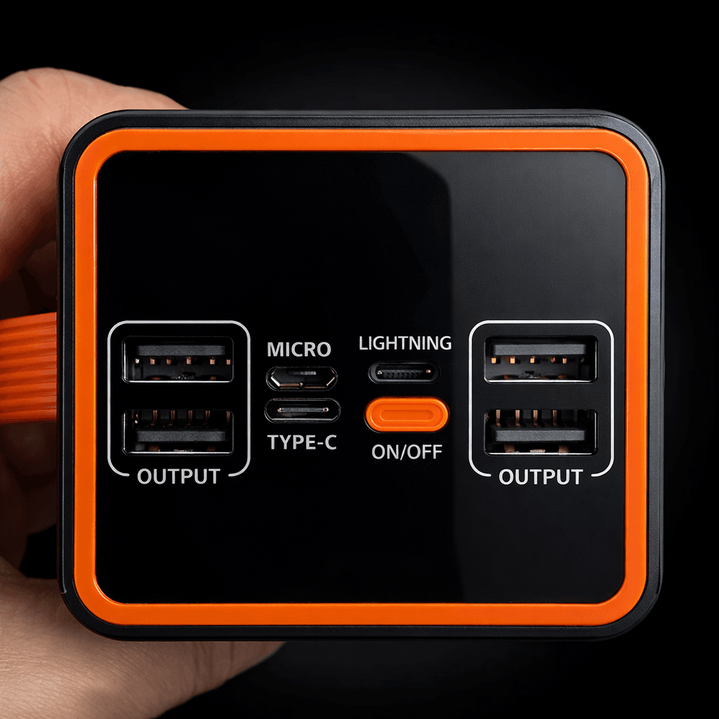 Повербанк AND JS-658 100000 mAh з дисплеєм, 4×USB, Type-C, MicroUSB + ліхтарик