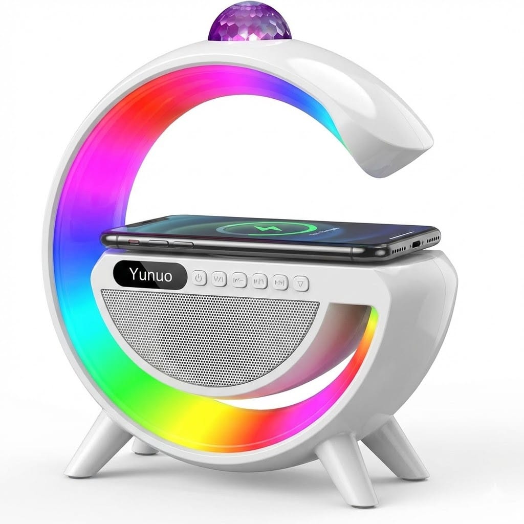 Лампа-нічник із бездротовою зарядкою, Bluetooth-колонкою і RGB LED-підсвіткою 15 Вт + дискокуля, YN-2366