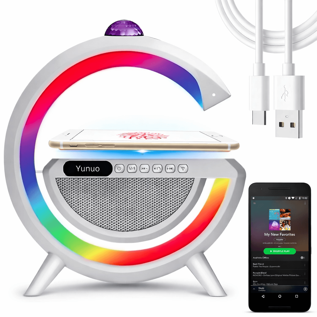 Лампа-нічник із бездротовою зарядкою, Bluetooth-колонкою і RGB LED-підсвіткою 15 Вт + дискокуля, YN-2366