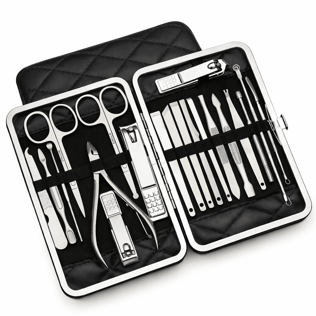 Професійний манікюрно-педикюрний набір з 20 інструментів у чорному футлярі
