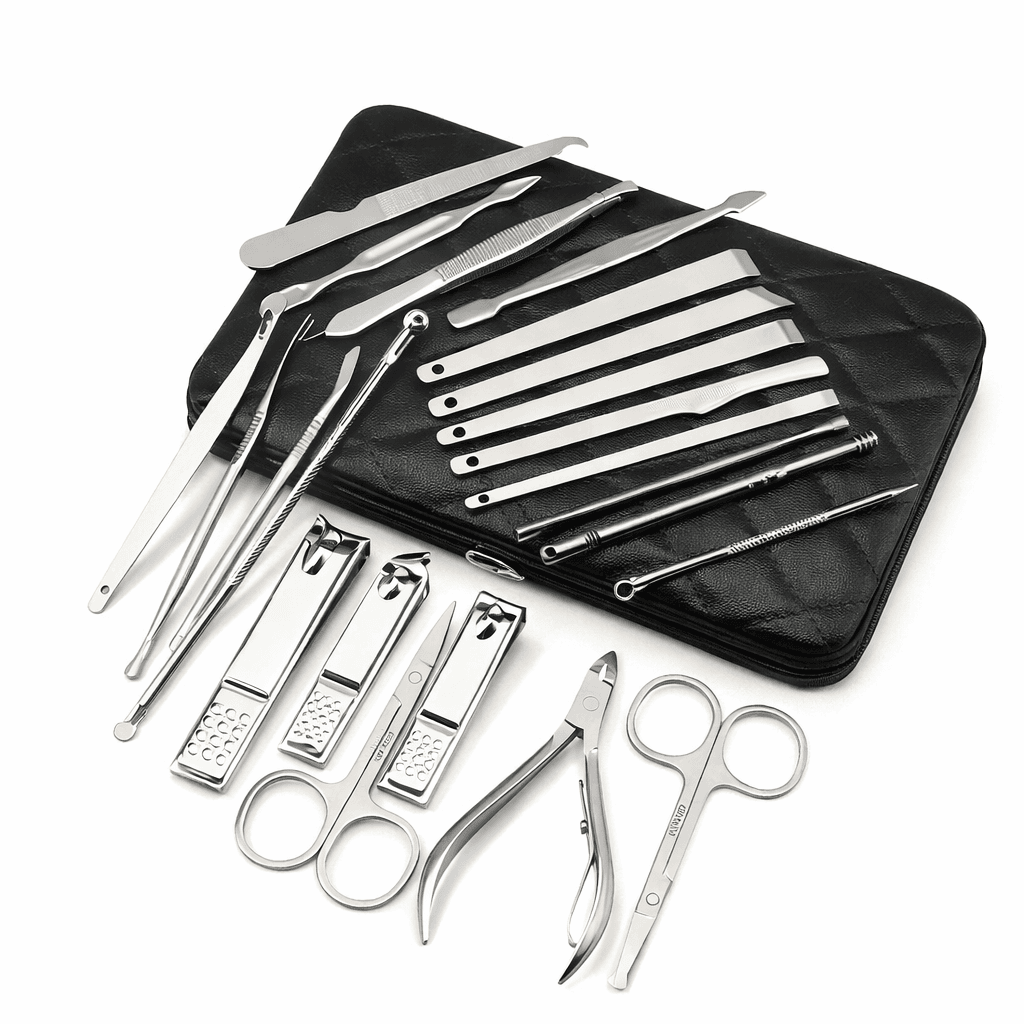 Професійний манікюрно-педикюрний набір з 20 інструментів у чорному футлярі