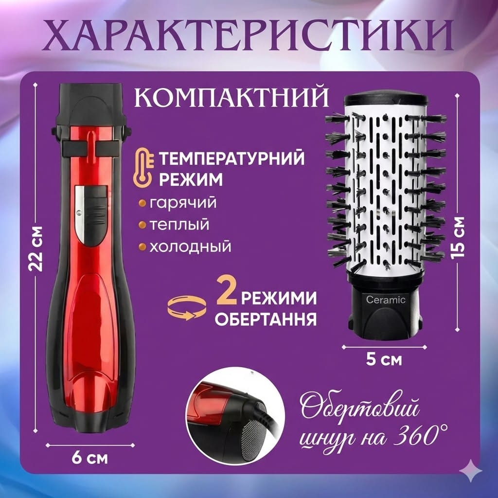 Фен-щітка для волосся PROLISS 3в1 PRO-6618 з обертанням і керамічними насадками