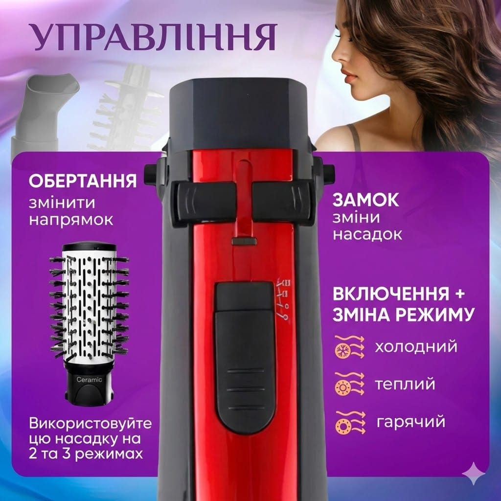 Фен-щітка для волосся PROLISS 3в1 PRO-6618 з обертанням і керамічними насадками