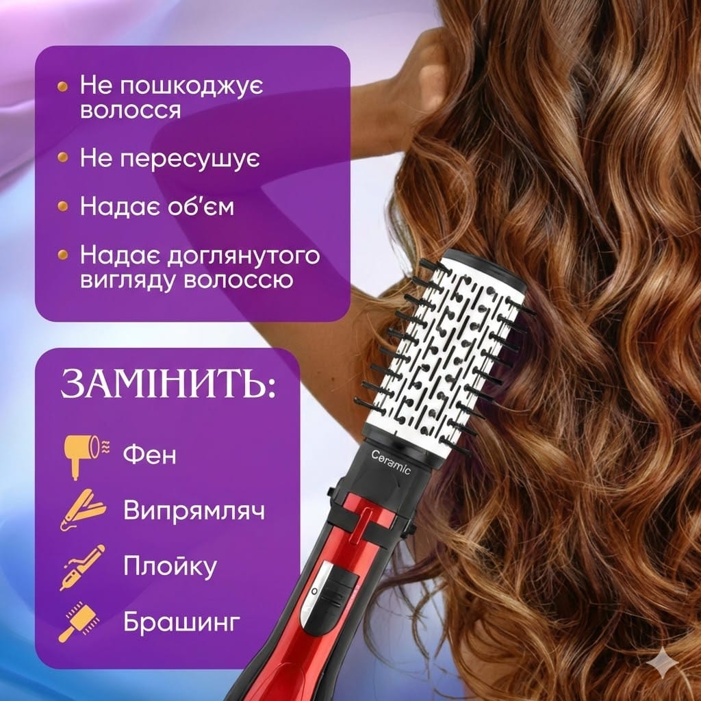 Фен-щітка для волосся PROLISS 3в1 PRO-6618 з обертанням і керамічними насадками