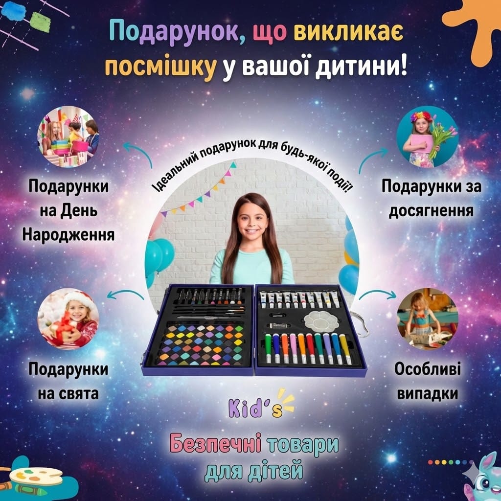 Художній набір-валіза Space Painting 85 предметів Синій — універсальний комплект для малювання та творчості для дітей