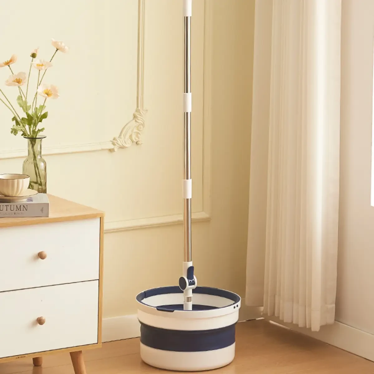 Кругла швабра NEW з телескопічною ручкою, відром і обертовою системою віджиму