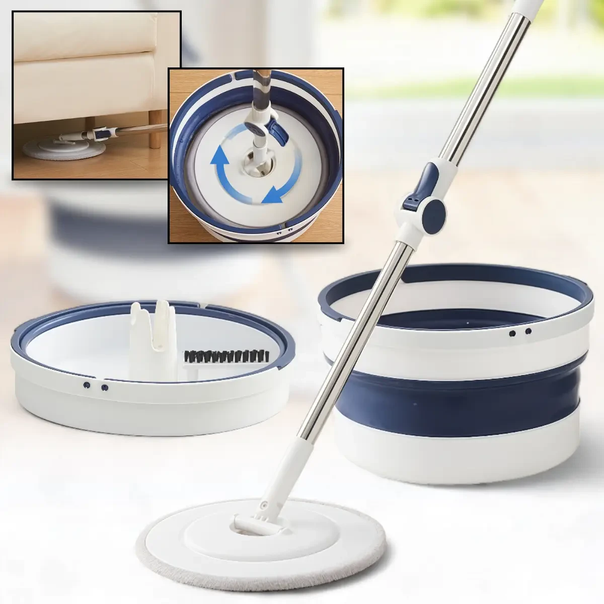 Кругла швабра NEW з телескопічною ручкою, відром і обертовою системою віджиму