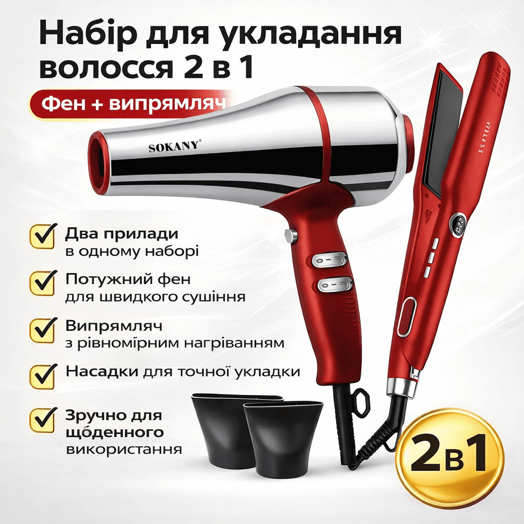 Набір для укладання волосся 2 в 1, 3600 Вт, 220 °C, SK-14035/ Праска для волосся/ Фен для укладання волосся/Сушіння для волосся