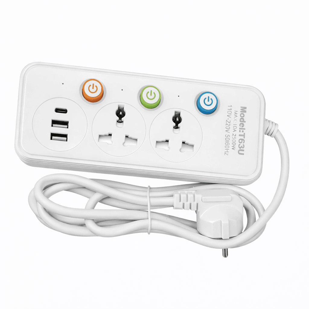 Подовжувач WL-2 на 1.8 м: мережевий фільтр з 2 розетками, портами Type-C і 2xUSB, 2500 Вт/переноска з юсб
