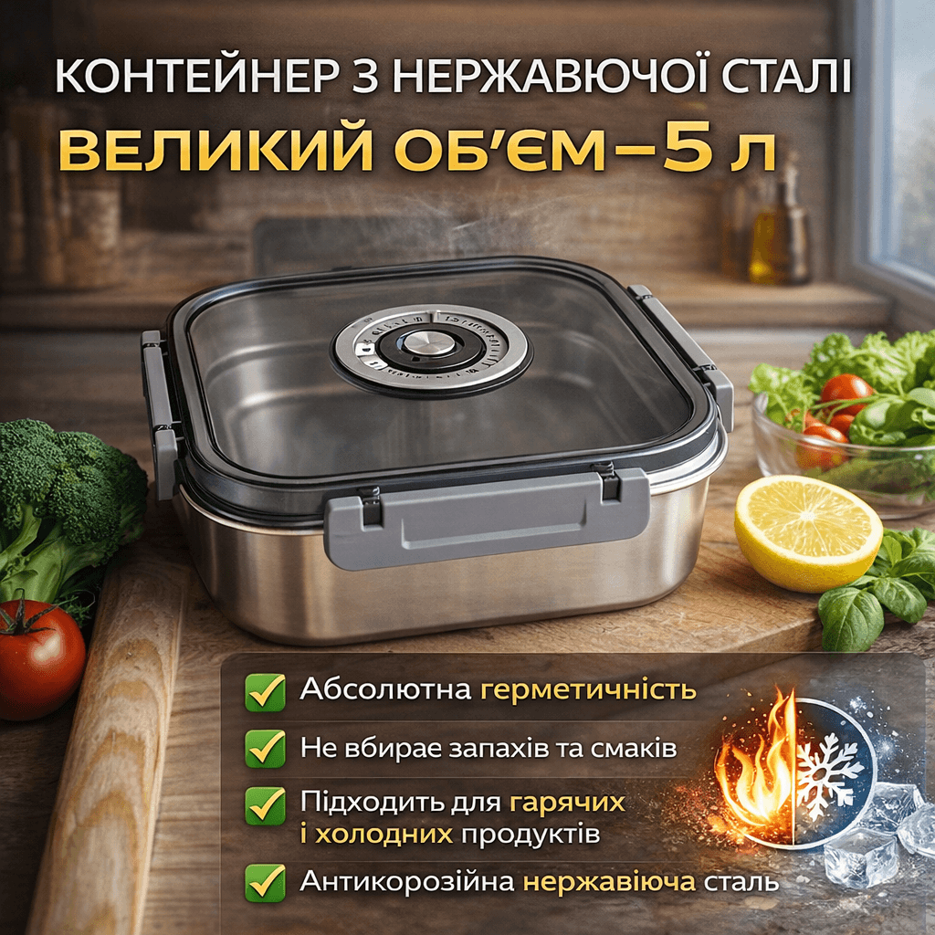Контейнер для зберігання їжі 5000 мл із кришкою/поживний контейнер із неіржавкої сталі/контейнер для продуктів