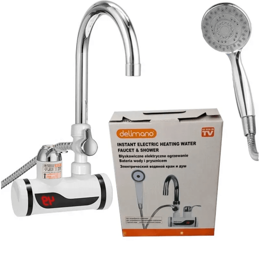 Проточний водонагрівач Delimano з LCD і душем боковим підключенням, 3 кВт/Кран водонагрівач
