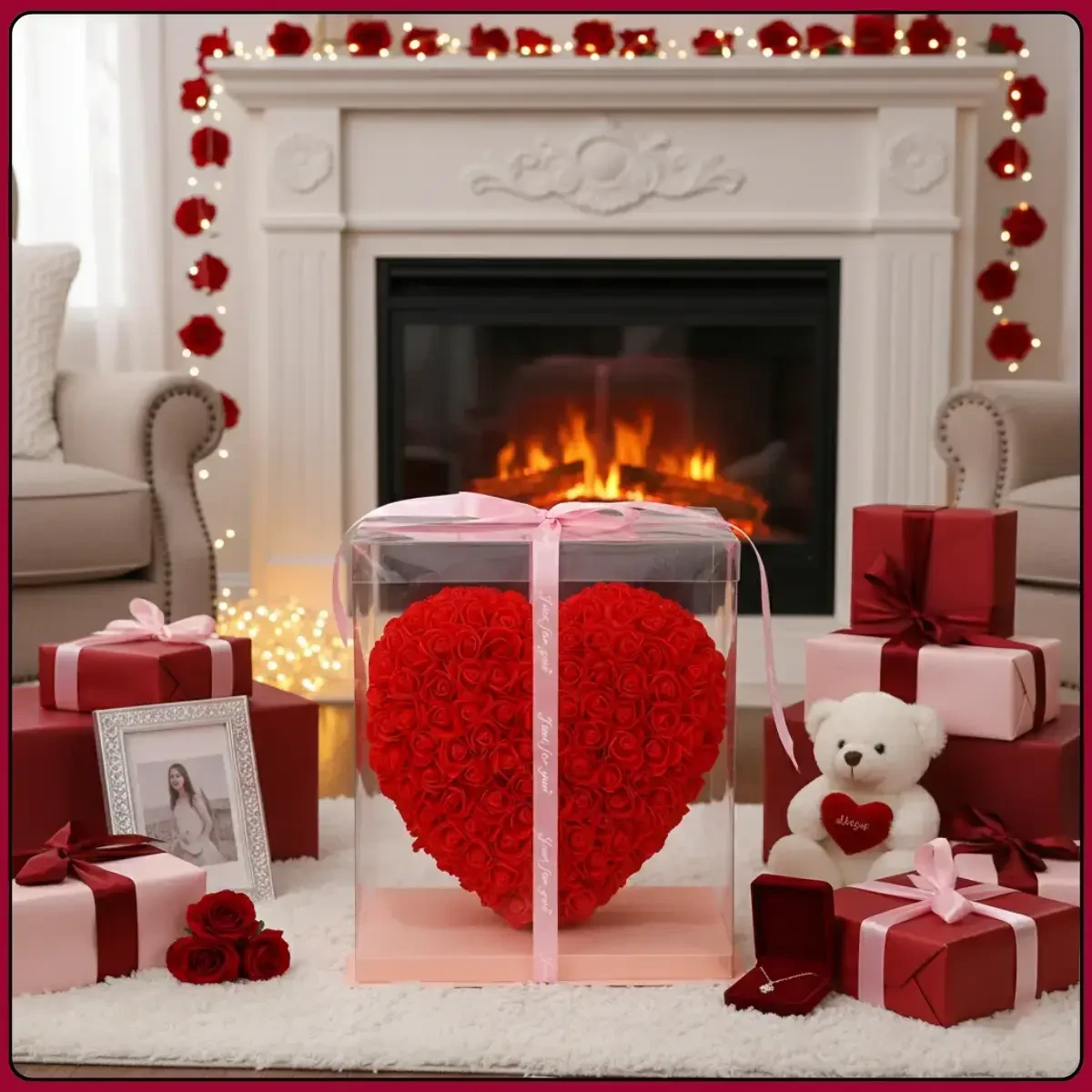 Серце з троянд у подарунковій коробці (KR-20) (Розмір серця 28/25/13 см) Романтичний подарунок Love Box