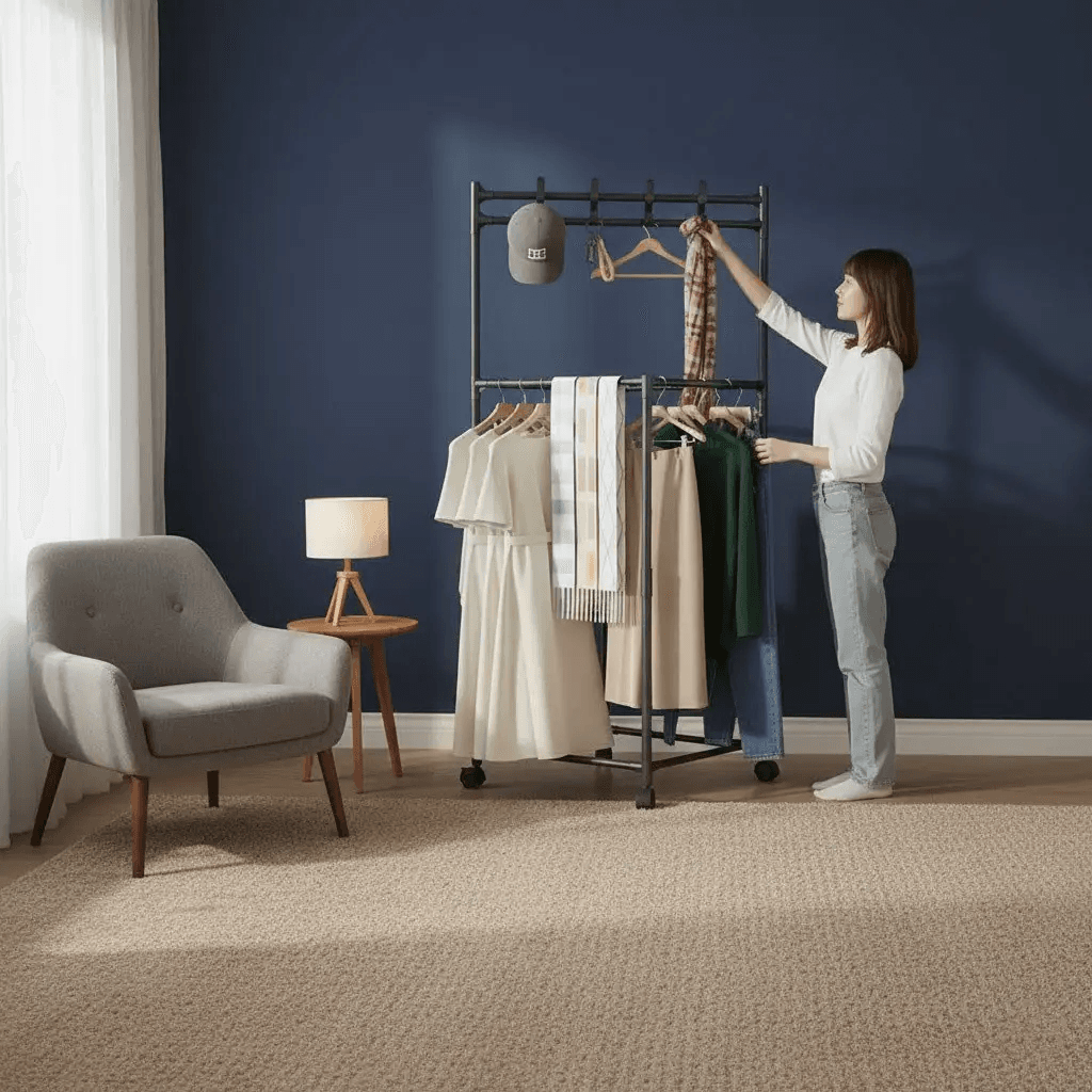 Підлогова вішалка для одягу YSM3601-A на колесах, металева, чорна