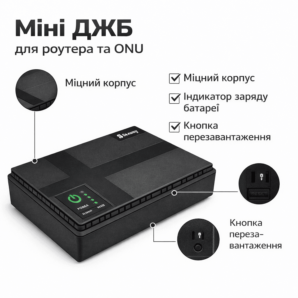 Міні ДБЖ (UPS) 36W 20000 мА·год для роутера та ONU, автономна робота до 10 годин