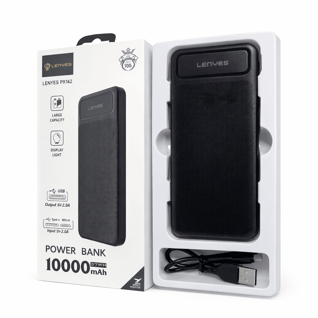 Зовнішній акумулятор Power bank 10000 mAh Lenyes PX162 компактний універсальний на 2 входи Чорний