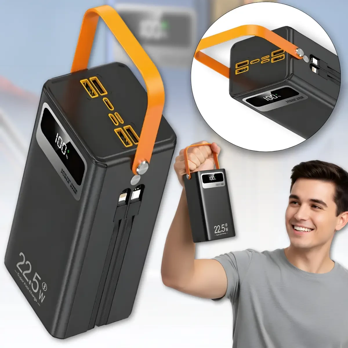 Мобільна Зарядна Станція 50000mAh TUGII-Y105 (22.5W) + Потужний LED-Прожектор та Кабелі