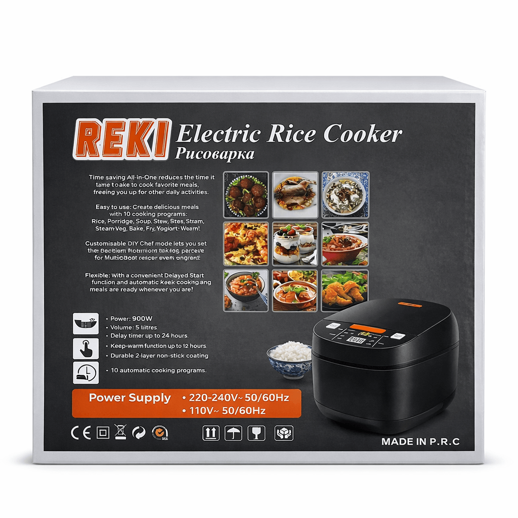 Електрична рисоварка REKI AI-001A, 5 л, 900 Вт, сенсорне керування, 10 програм, з антипригарною чашею