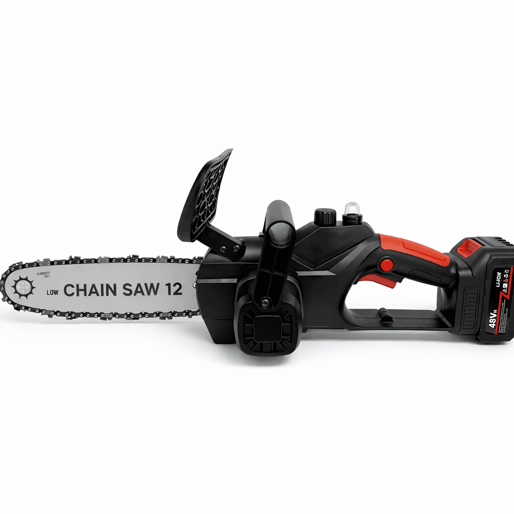 Акумуляторна ланцюгова пила 12″, із шиною 12 дюймів, 2 акумулятори 48V Li-ion, у пластиковому кейсі