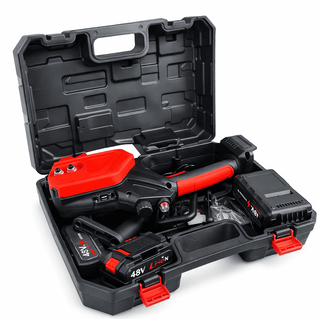 Акумуляторна ланцюгова пила 12″, із шиною 12 дюймів, 2 акумулятори 48V Li-ion, у пластиковому кейсі