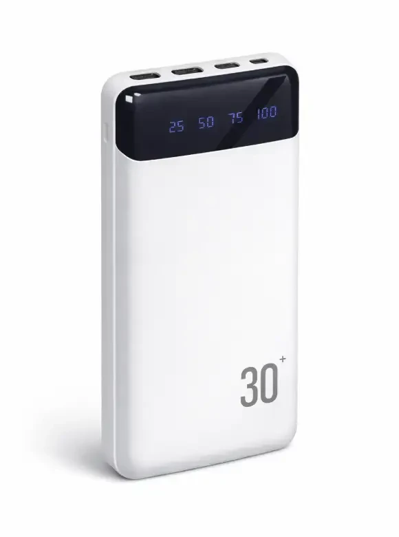Павербанк PB-461 30000 mAh з LED-дисплеєм, швидкою зарядкою QC 3.0, USB / Type-C / Lightning, білий