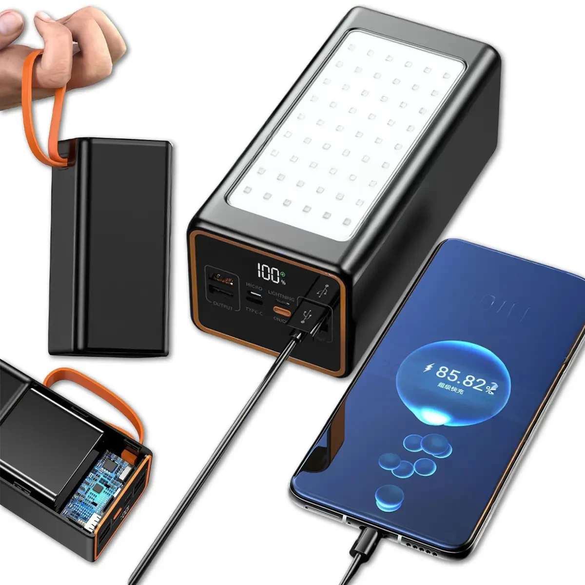 Потужний Power Bank 70000 mAh зі швидким заряджанням PD 20W, кемпінговою LED-лампою та цифровим дисплеєм