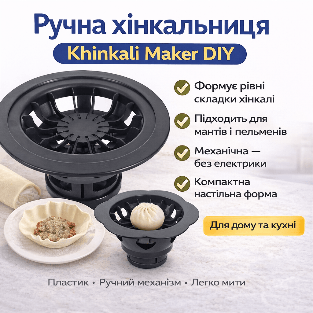 Ручна настільна хінкальниця Khinkali Maker DIY, механічний прес для ліплення хінкалі, мантів і пельменів, пластик, 16,7×16,7×8,5 с