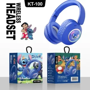 Дитячі бездротові Bluetooth-навушники Stitch KT-100 Blue з RGB-підсвіткою, вбудованим мікрофоном та слотом для карти пам’яті