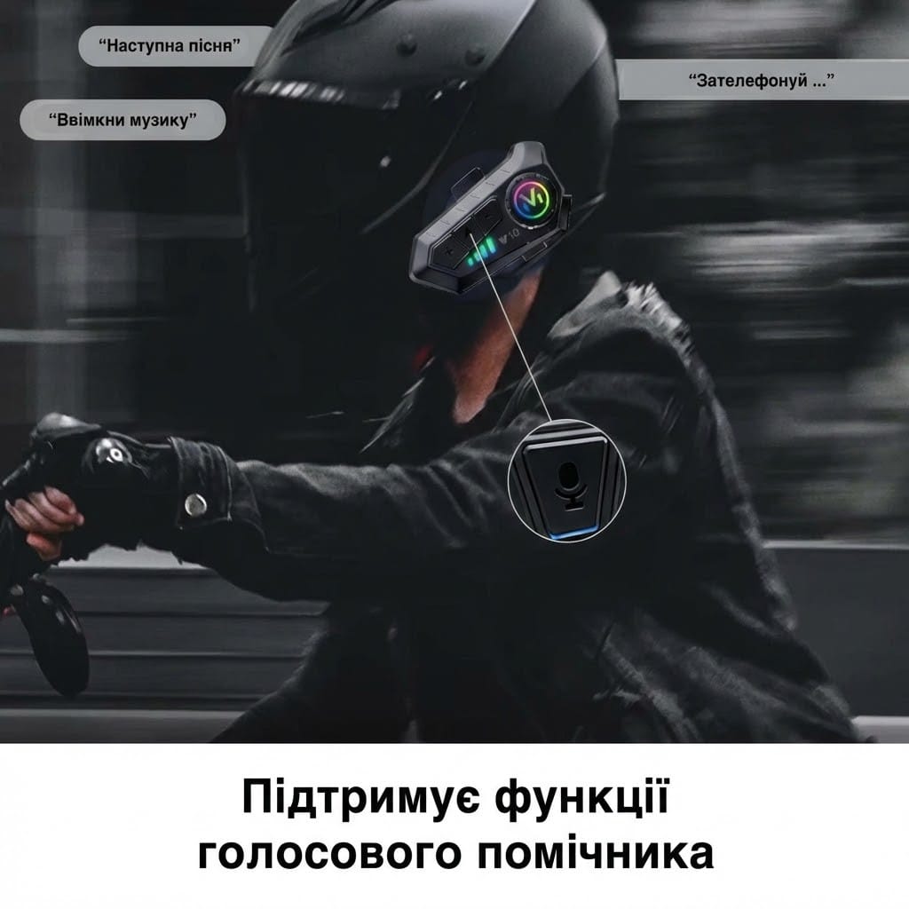 Бездротова мотогарнітура Y10 на шолом із м’яким мікрофоном і Bluetooth 5.3 + аксесуари, чорна