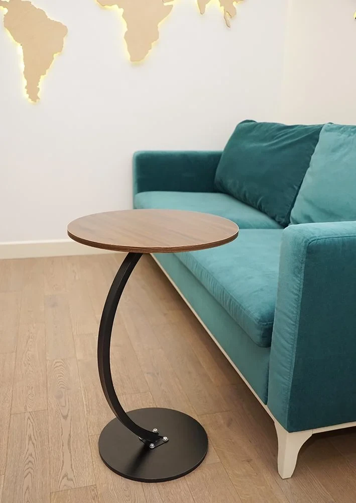 Приставний журнальний столик до дивана AMENI M1, круглий, 40×60 см, MDF і метал, колір венге (дуб шоколадний)