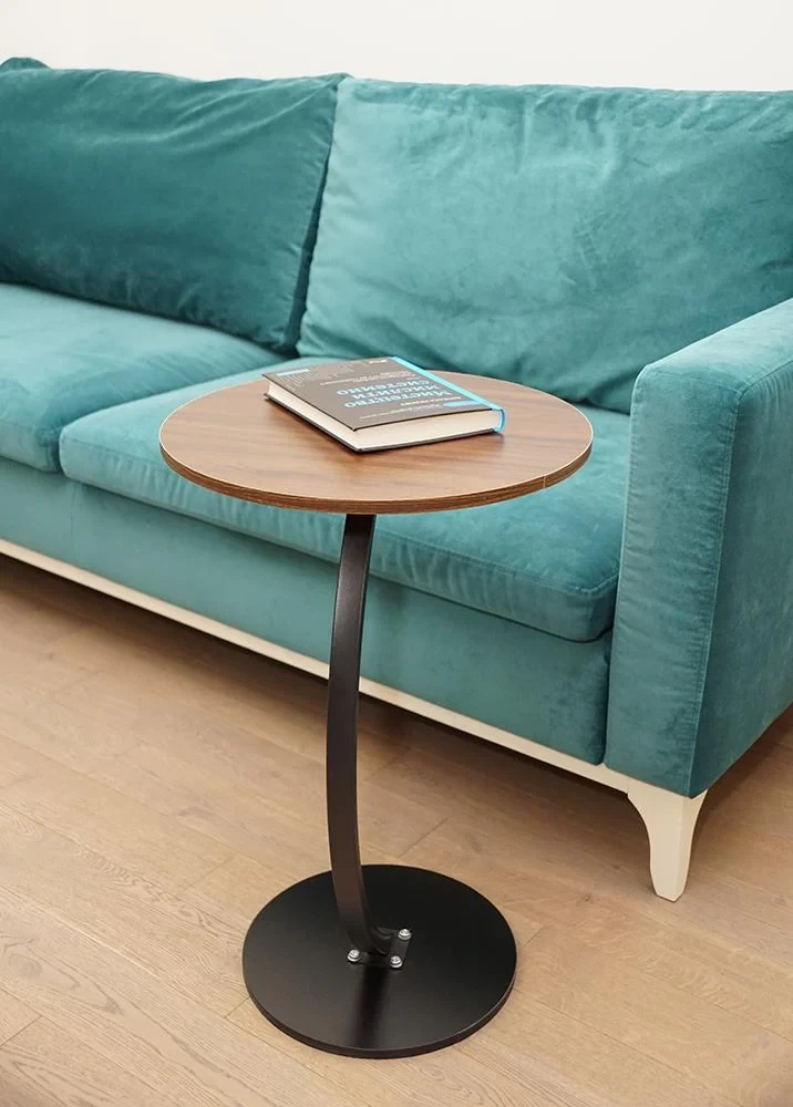 Приставний журнальний столик до дивана AMENI M1, круглий, 40×60 см, MDF і метал, колір венге (дуб шоколадний)