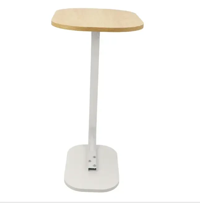 Журнальний приставний стіл металевий у стилі лофт 60 см, білий каркас, стільниця світле дерево, компактний столик до дивана