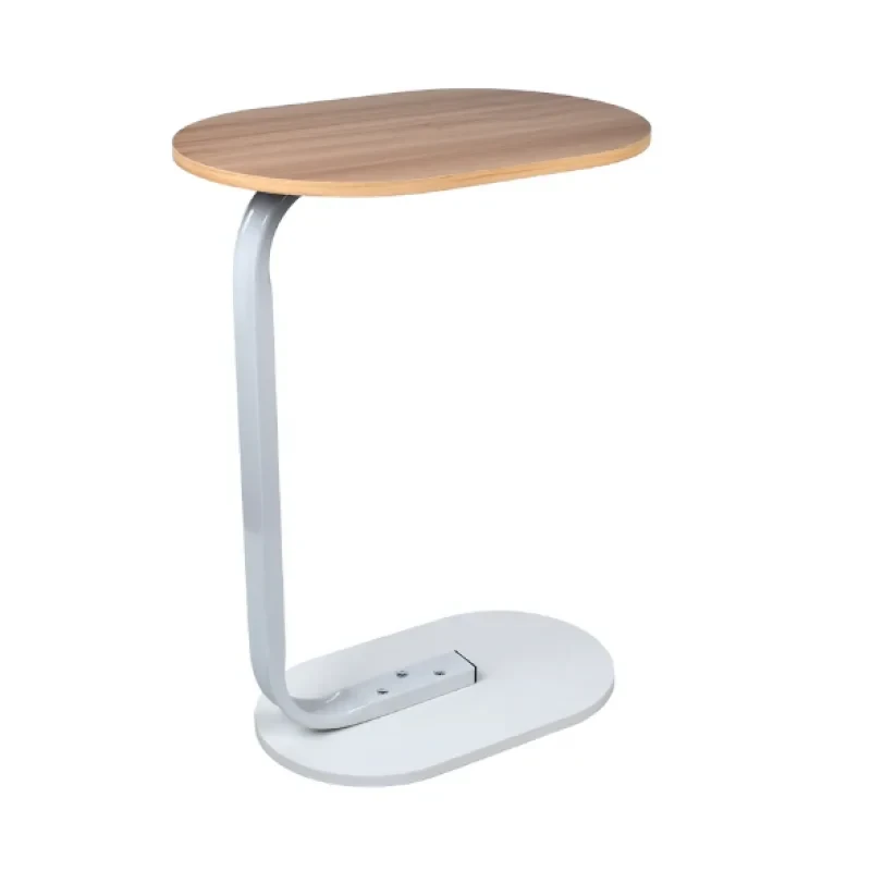 Журнальний приставний стіл металевий у стилі лофт 60 см, білий каркас, стільниця світле дерево, компактний столик до дивана