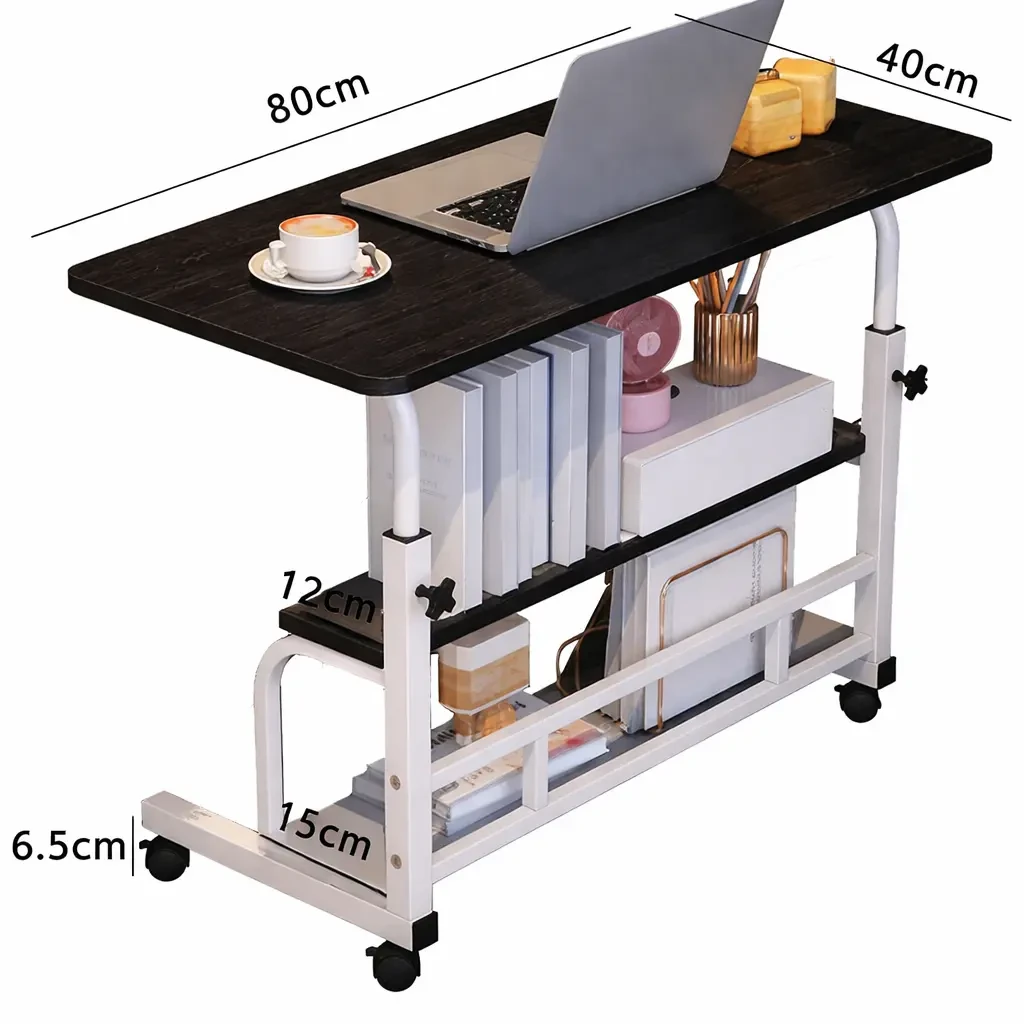 Стіл приліжковий / комп’ютерний на коліщатках DASH-1846, з регулюванням висоти та складаною стільницею, 60×40 см, Чорний