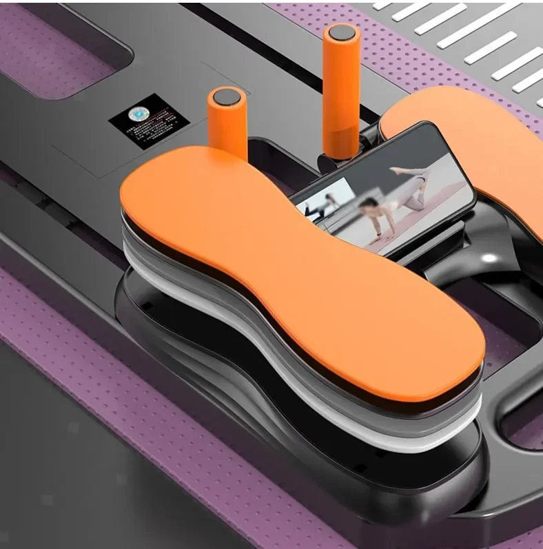 Напольний тренажер для пілатесу MM3000 з резинками, складна платформа для вправ на прес і ноги, чорний з помаранчевими елементами