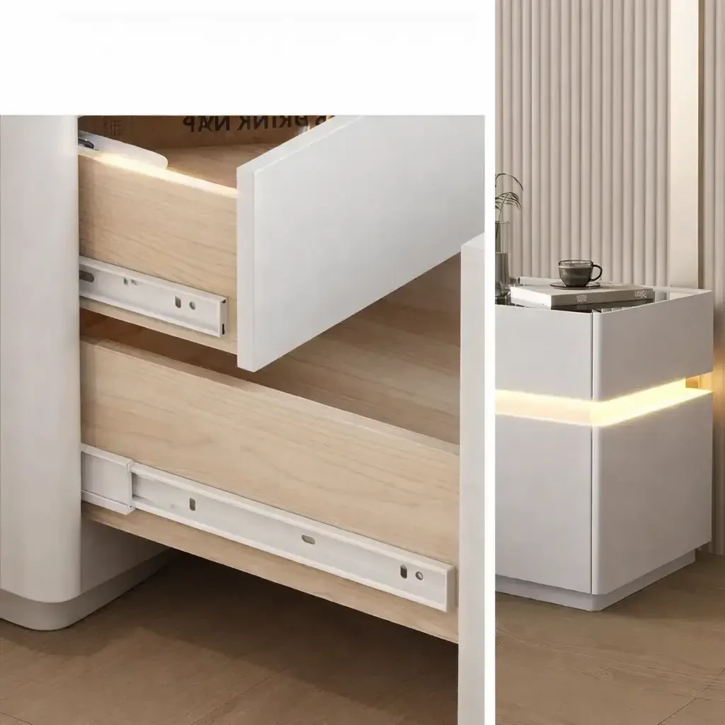 Тумба з екошкіри XXF02 з LED-підсвіткою, сейфом, бездротова зарядка, Bluetooth-аудіо Біла 40х40х51