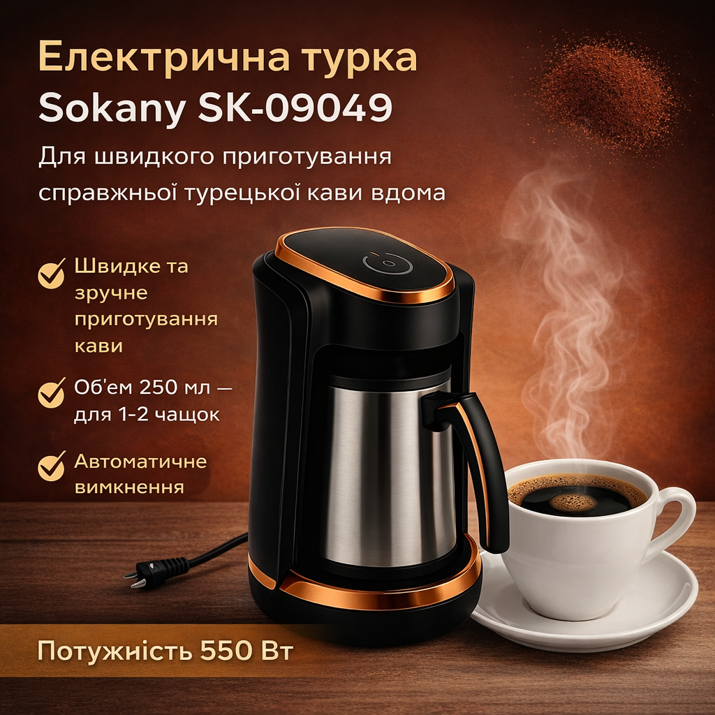 Електрична турка Sokany SK-09049, електрокофеварка для турецької кави, 550 Вт, 250 мл